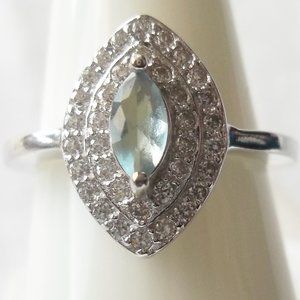 Aquamarine & topaz gemstone halo ring, engagement ring, size 6, promise ring.
